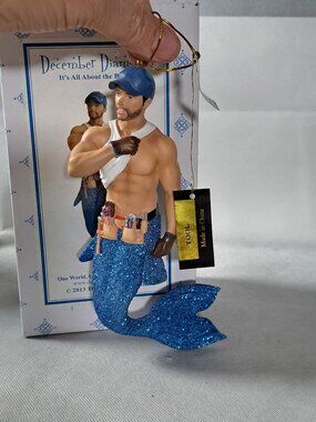 Retired December Diamonds Merman TOOL Hanging Ornament 2013 Construction Worker